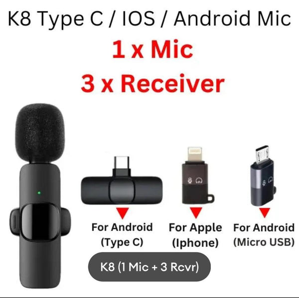 8 Wireless 3 in 1 Noise Reduction Microphone