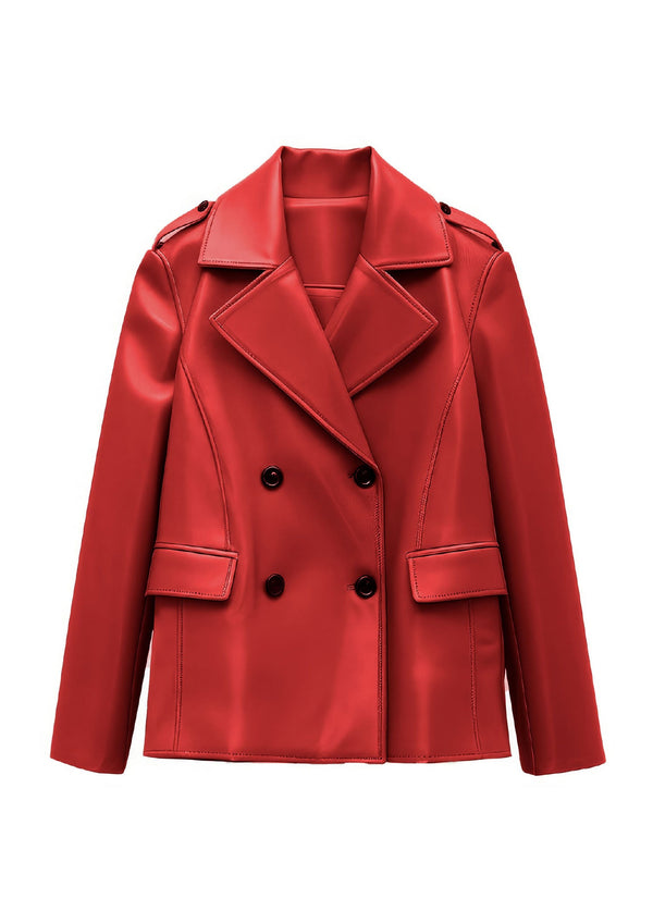 Double Breasted Casual Leather Pea Coat