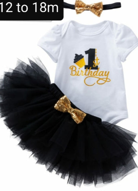 1st Birthday Princess Tutu Set – Black & Gold Edition