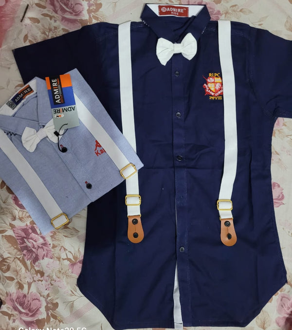 Dress shirt with separable neck bow and gallace